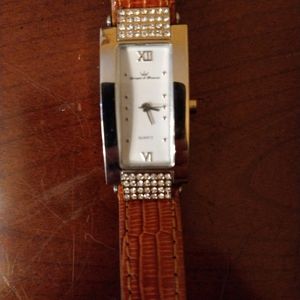 Yonger & Bresson rectangle watch w/bling and leather band